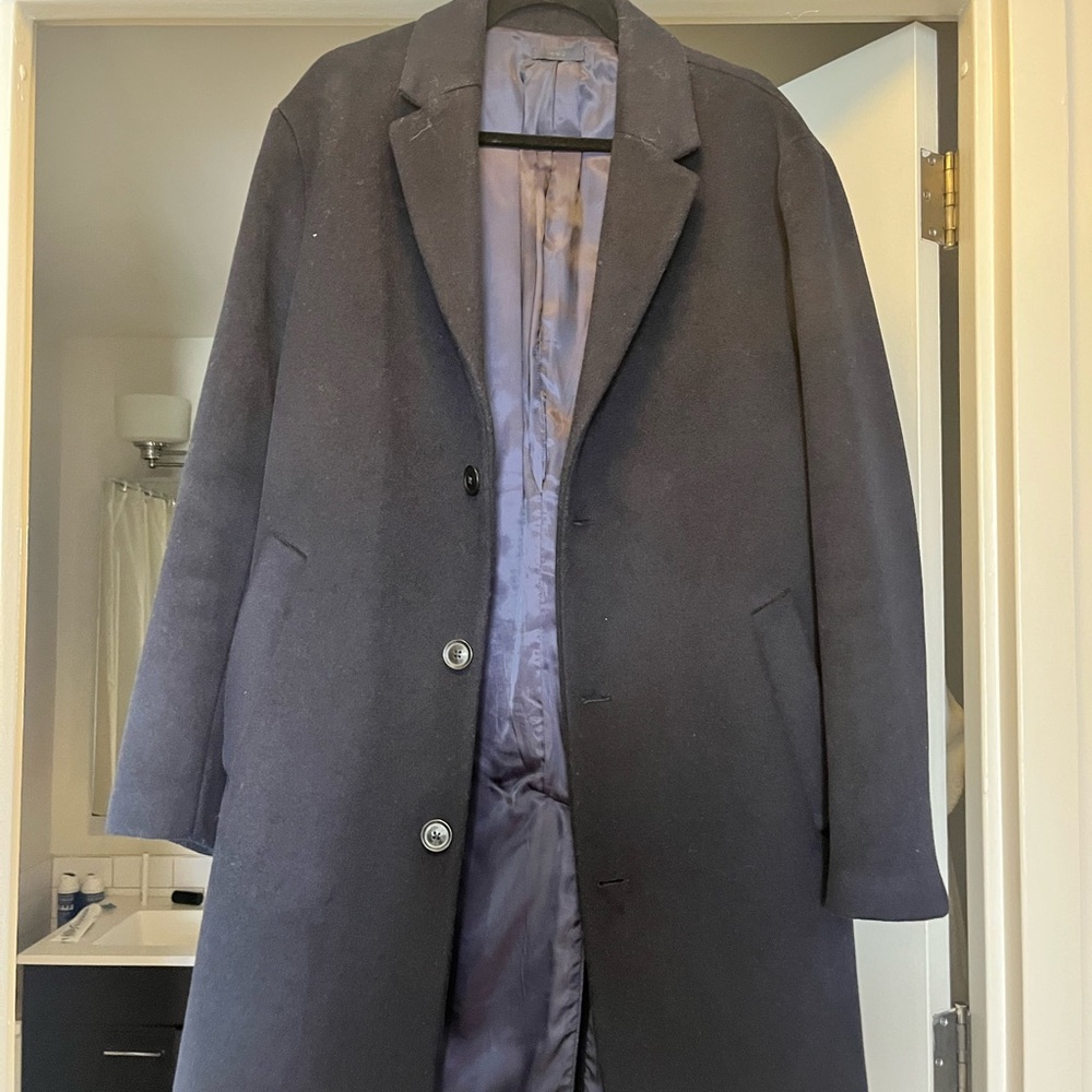 Mango Navy Blue Trench Coat Elegant Wool-Blend, worn once